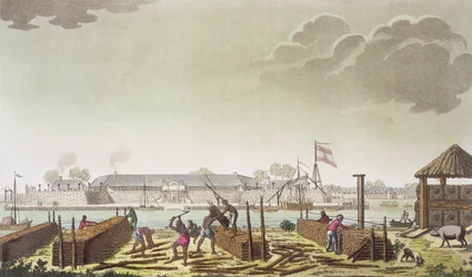 The Fort at Batavia with Native Loggers, plate 50 from 